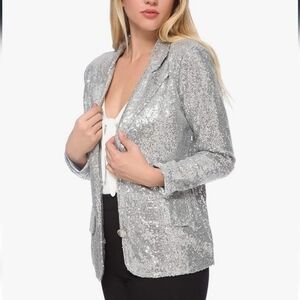 Anna-Kaci Women's Evening Sparkle Sequins Open Front LS Blazer Jacket L